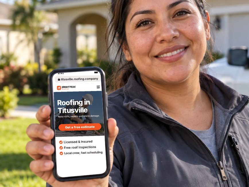 titusville.roofing.company open in a phone browser